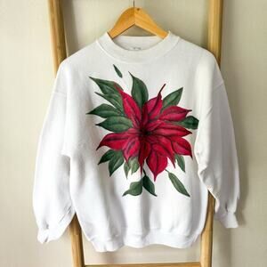 Vintage Pannill USA  Women’s Sweatshirt Large White Poinsettia Graphic Crewneck